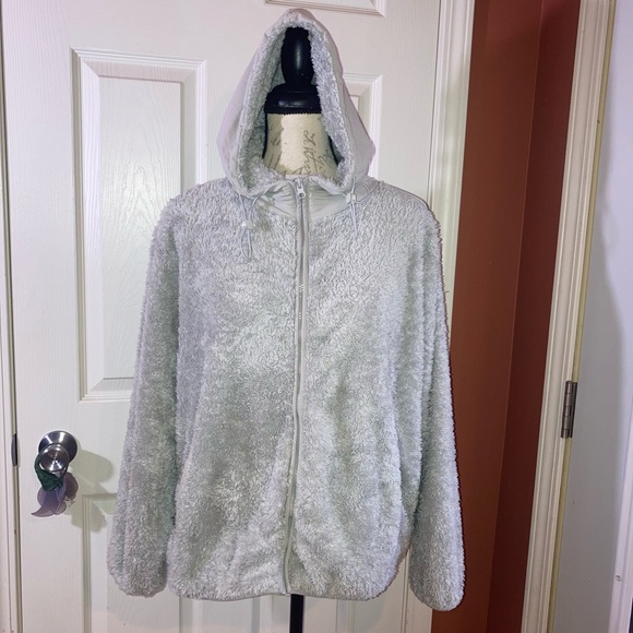 Zyia Active Storm Sherpa Hooded Full Zip Teddy Jacket Light Grey sz Large - Picture 2 of 9
